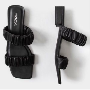 Scrunch Square Toe Womens Black Block Heel Sandals